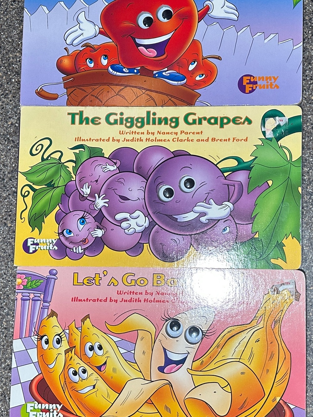 Funny Fruits Board Books Lot of 3 Googly Eyes Apple Grapes Banana Nancy Parent